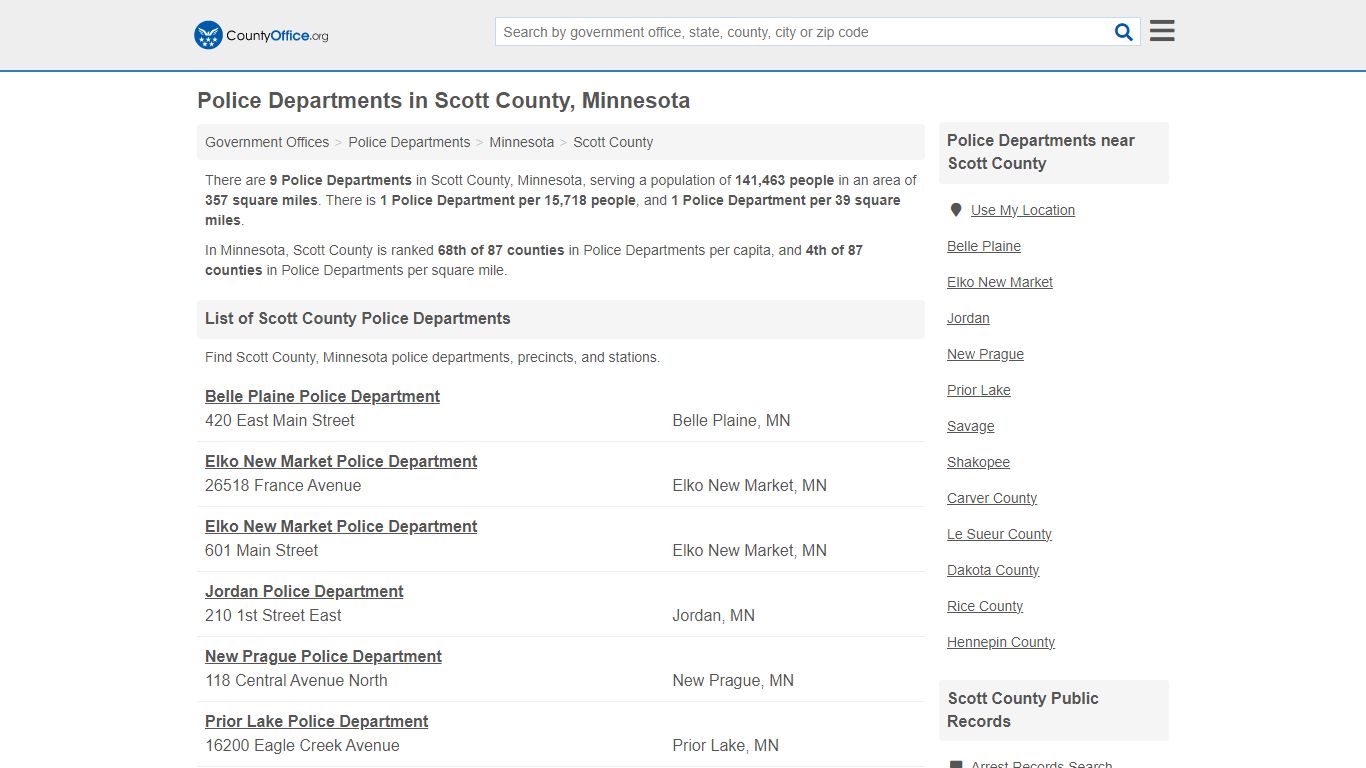 Police Departments - Scott County, MN (Arrest Records & Police Logs)